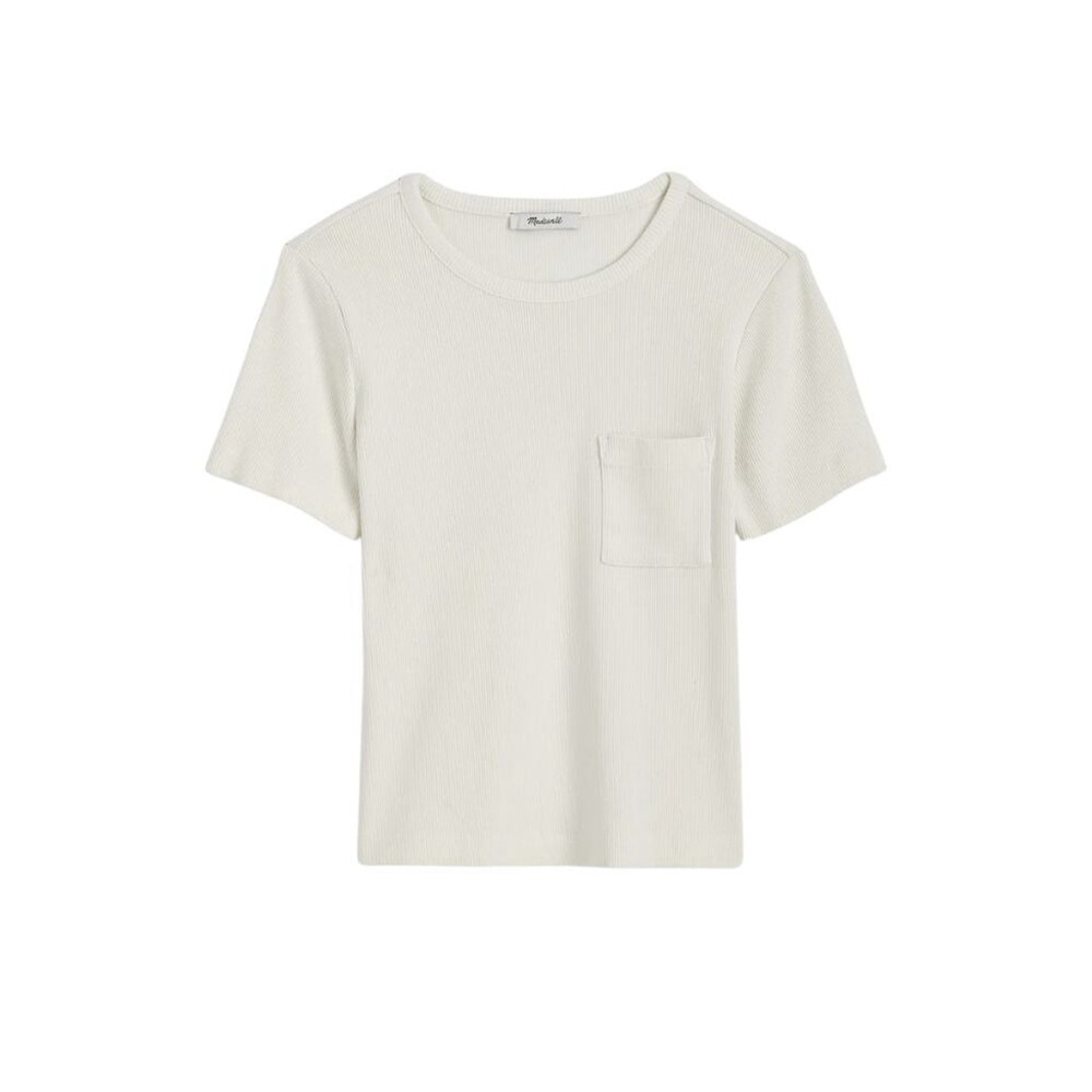 Madewell Ribbed Crewneck Pocket Tee XS Vintage Ivory NWT | Slim Fit Cotton Top